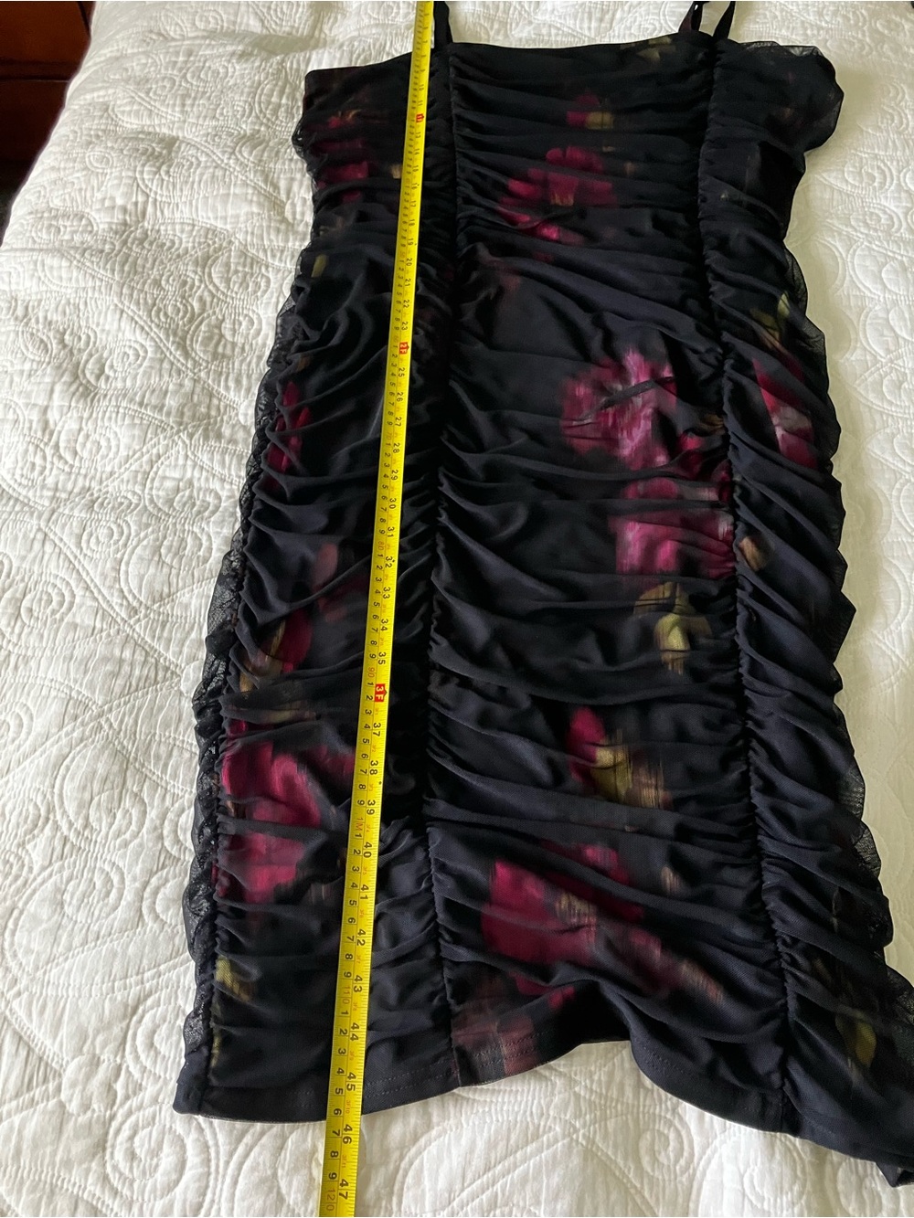 Torrid Black Floral Ruched Midi Dress with Pink Accents -Super flattering!!! - Picture 11 of 12